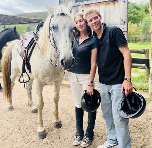 Riders and horses before a guided ride with Andrea